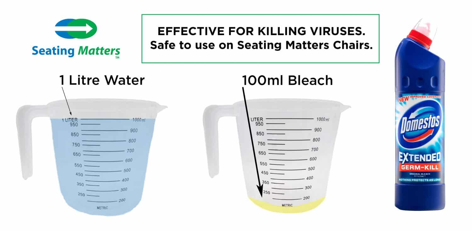 water-bleach mixture guide for cleaning therapeutic chairs